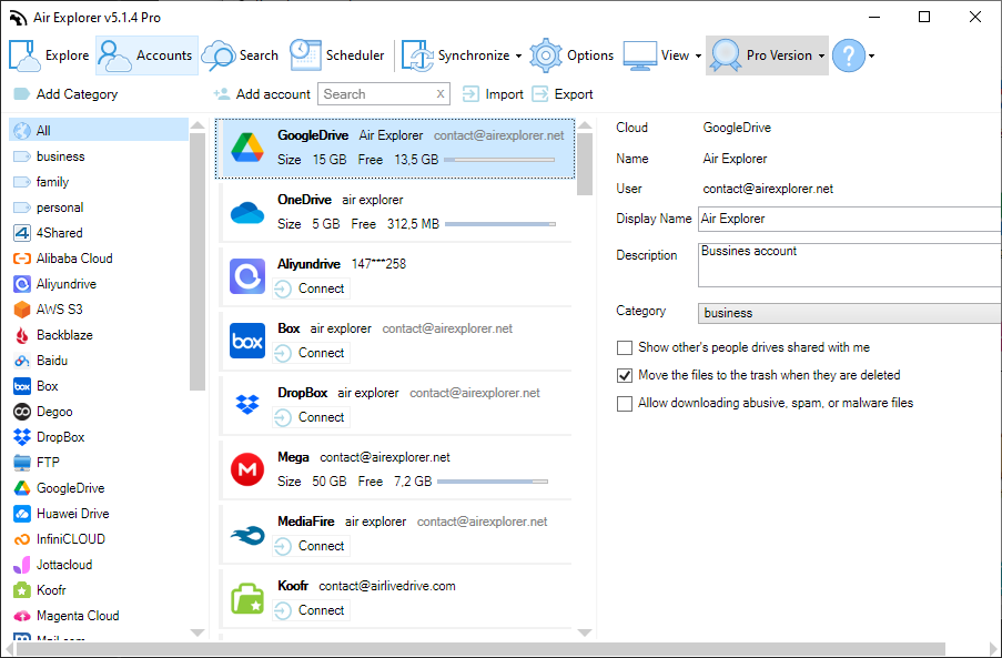 Manage your Google Drive account in Air Explorer