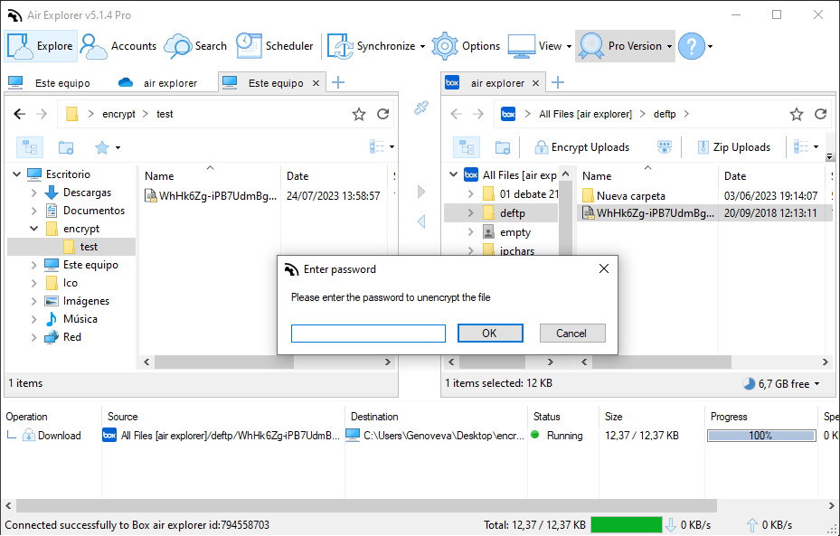 Enter the password to unencrypt the file