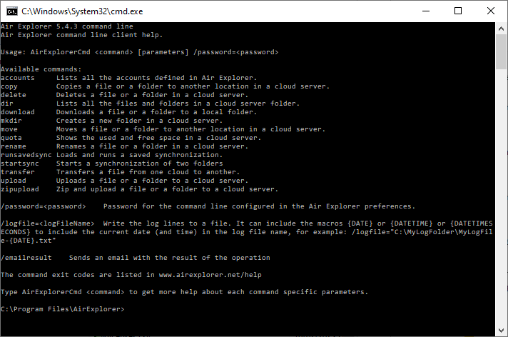 Air Explorer command line