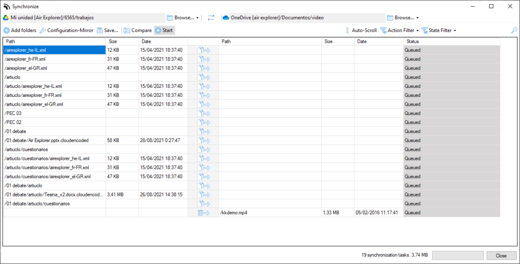 Sync process screen to use the synchronization tool
