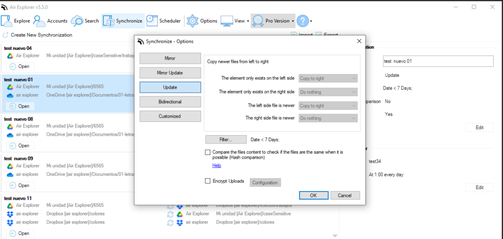 Synchronization tool in Air Explorer