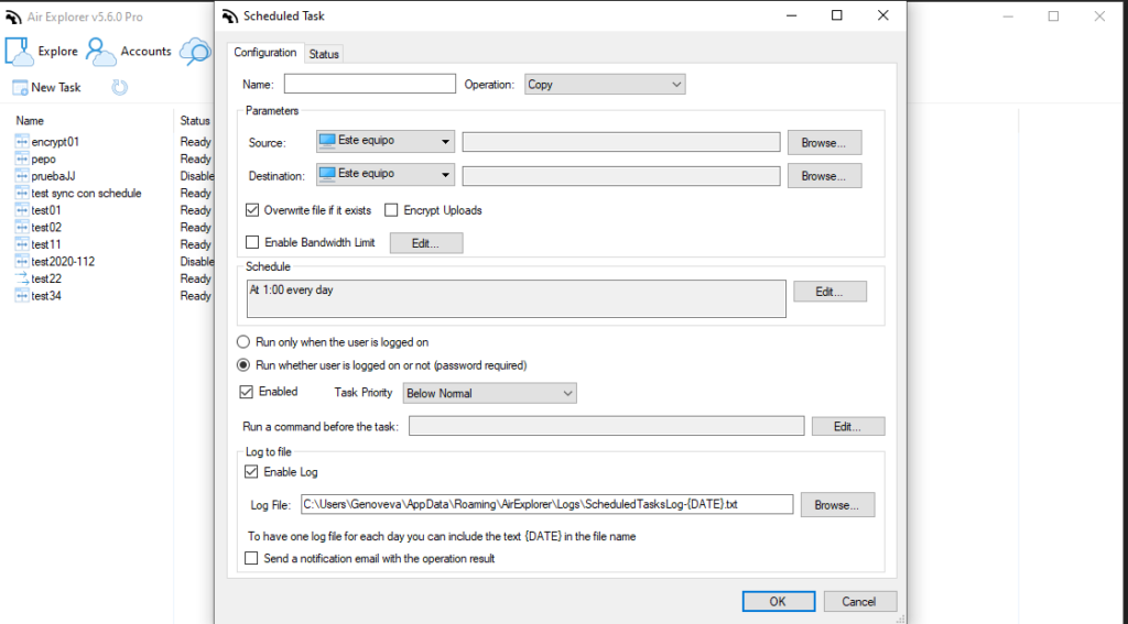Schedule tool in Air Explorer