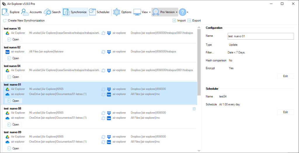 Intuitive interface for configuring syncs in Air Explorer.