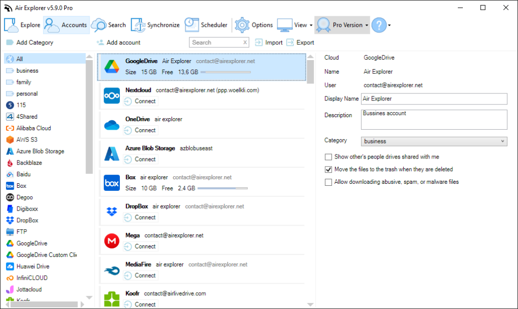 True Multi-account Support in Air Explorer