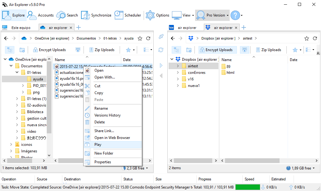 Stream cloud videos directly: simply right-click your file and select 'Play' to watch content without downloading.