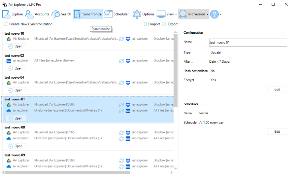 Create a new synchronization in Air Explorer