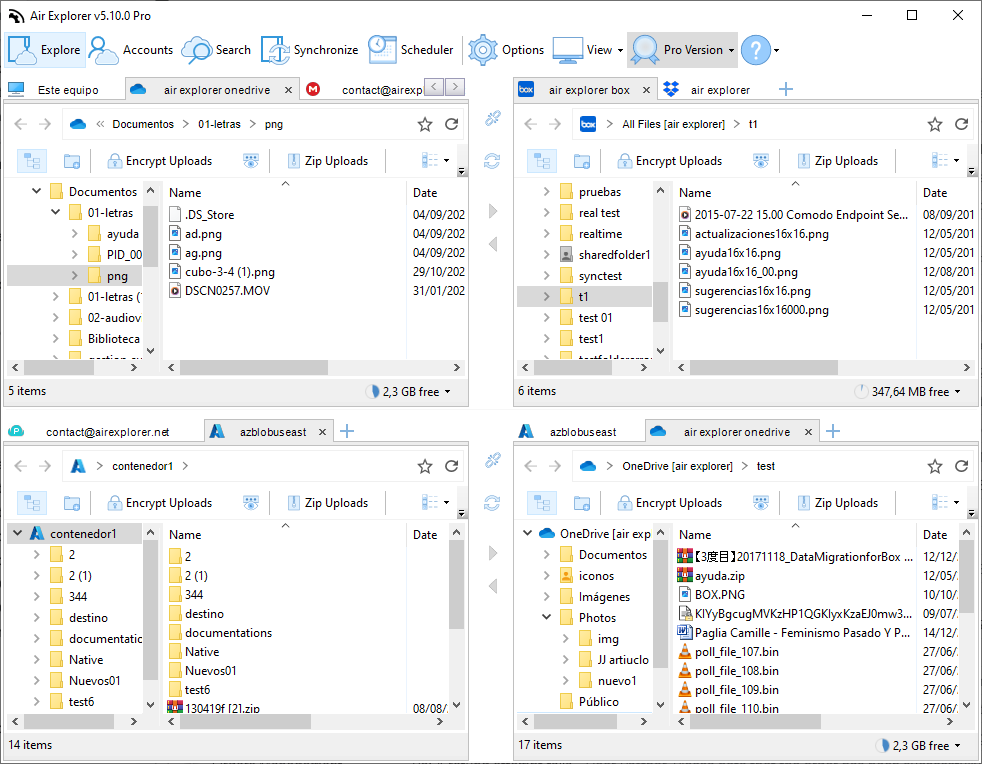 Working across four panels in Air Explorer