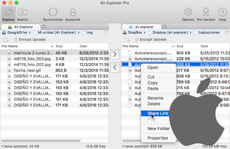 Interfaz de Compartir enlace para Mac de Air Explorer