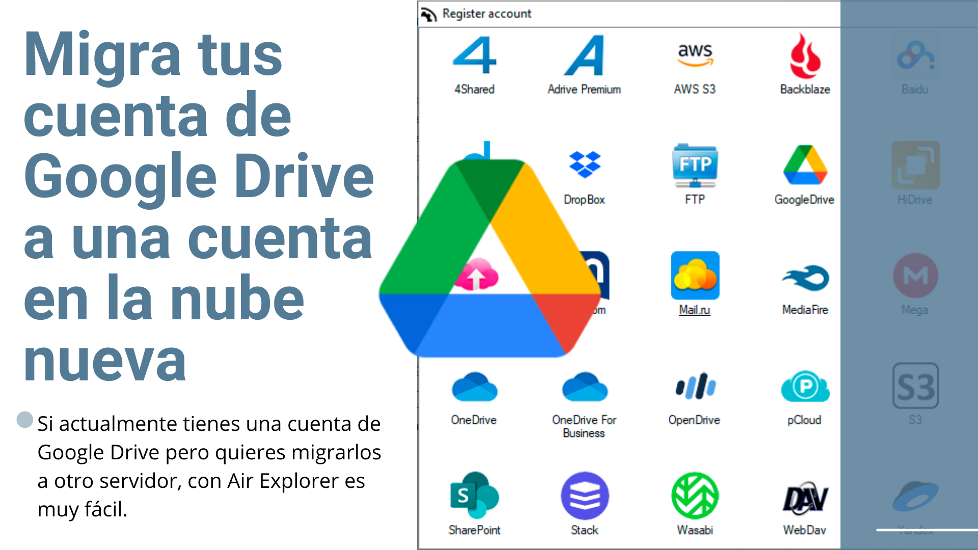 Migra tus cuenta de Google Drive a una cuenta en la nube nueva