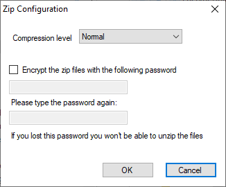 Usar contraseña para comprimir un zip