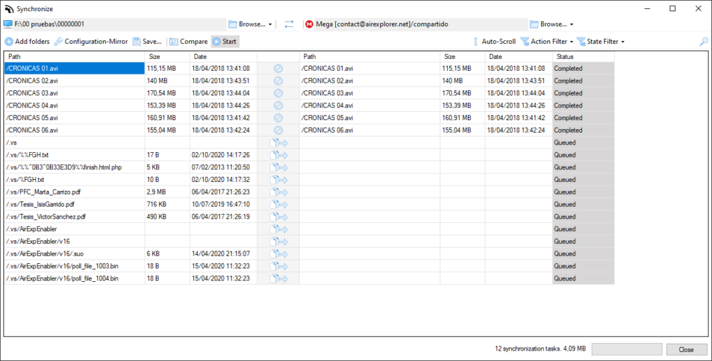 Herramienta de sincronizar en Air Explorer