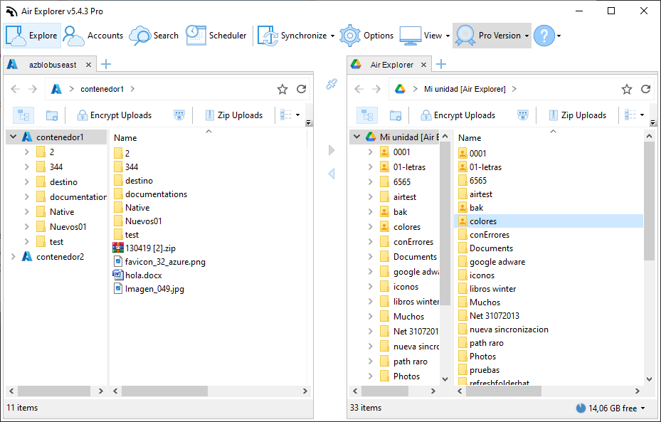 Subr archivos a Azure y google Drive con Air Explorer