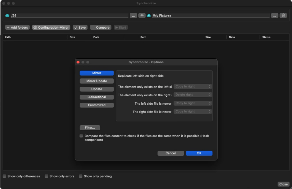 Configura el tipo de sincronización en Air Explorer