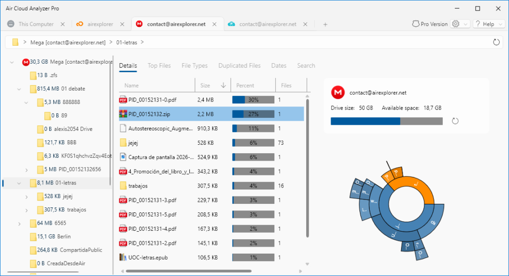 Visualización gráfica del uso de almacenamiento con Air Cloud Analyzer